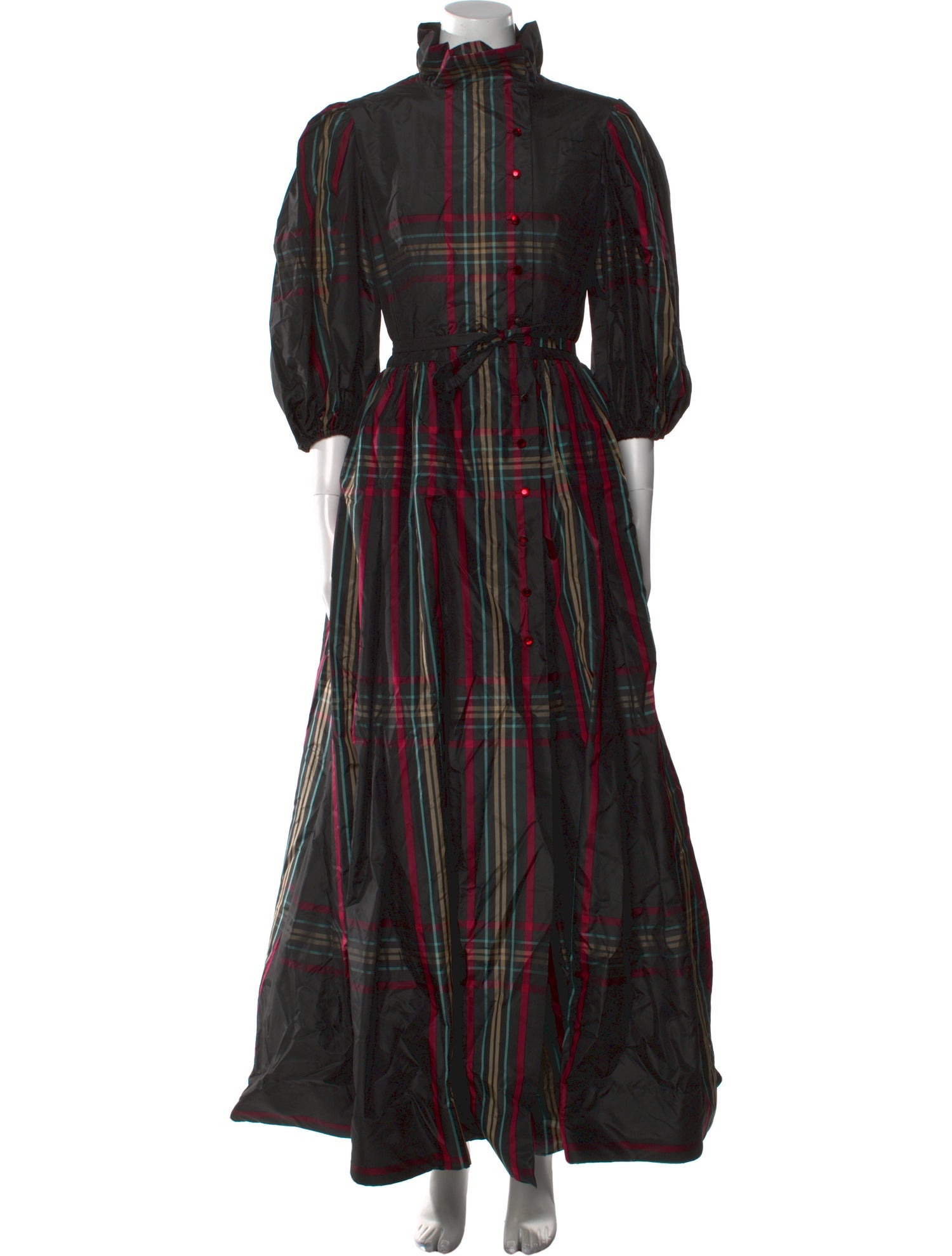 Pauline Trigere Plaid Print Long Dress