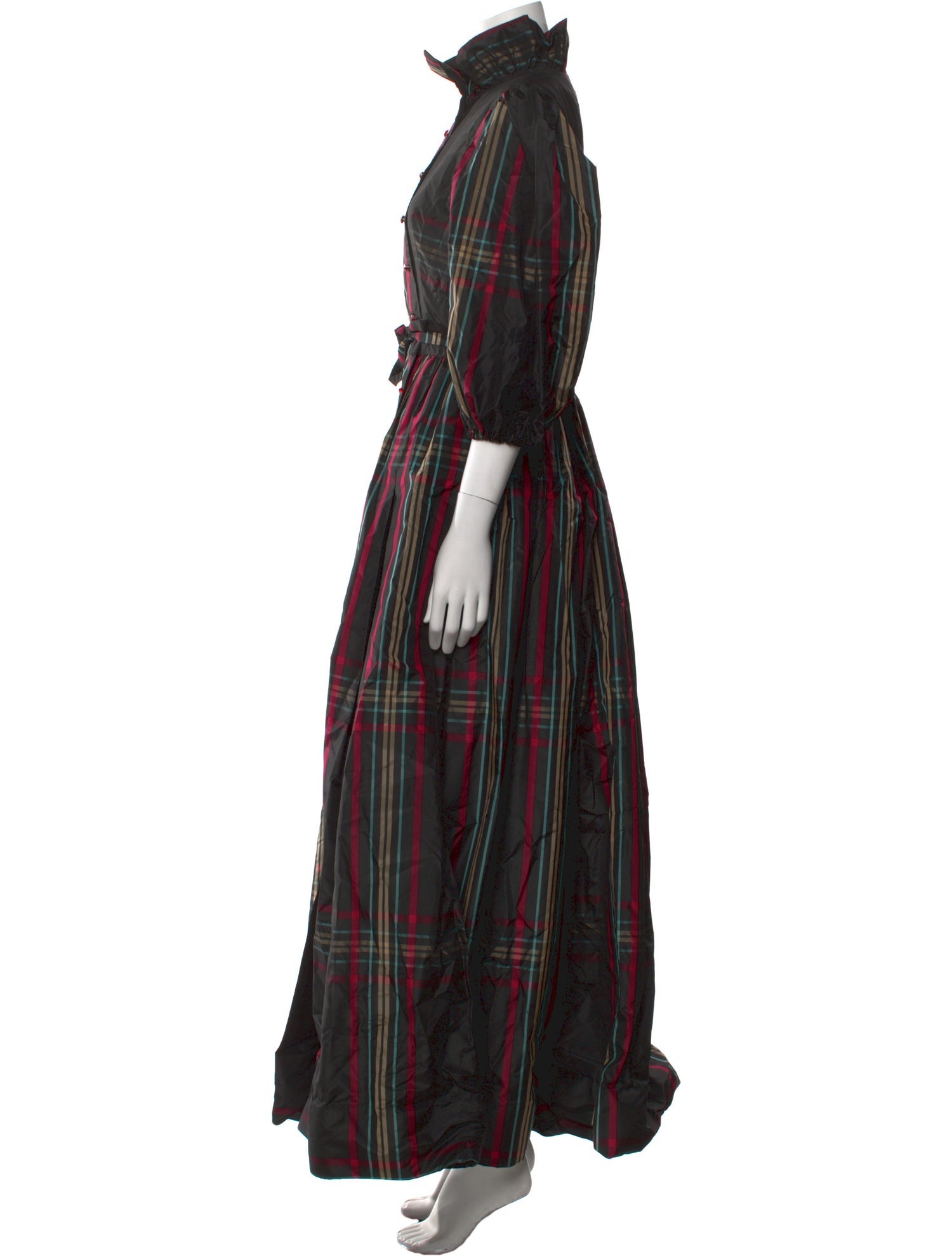 Pauline Trigere Plaid Print Long Dress