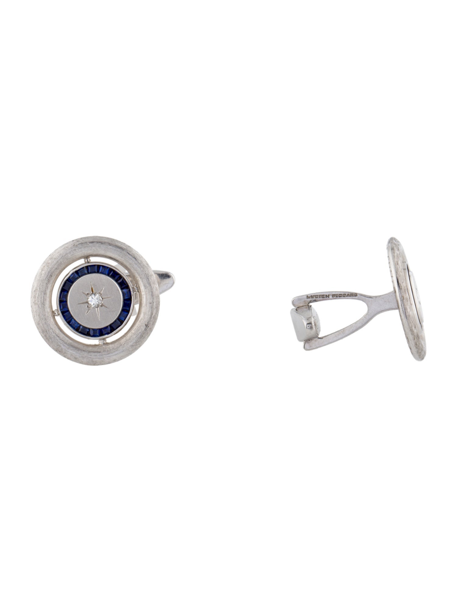 Lucien Piccard Palladium Synthetic Sapphire & Diamond Cufflinks