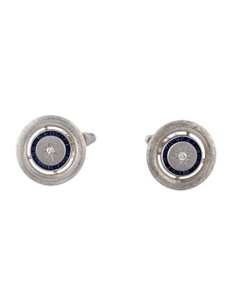 Lucien Piccard Palladium Synthetic Sapphire & Diamond Cufflinks