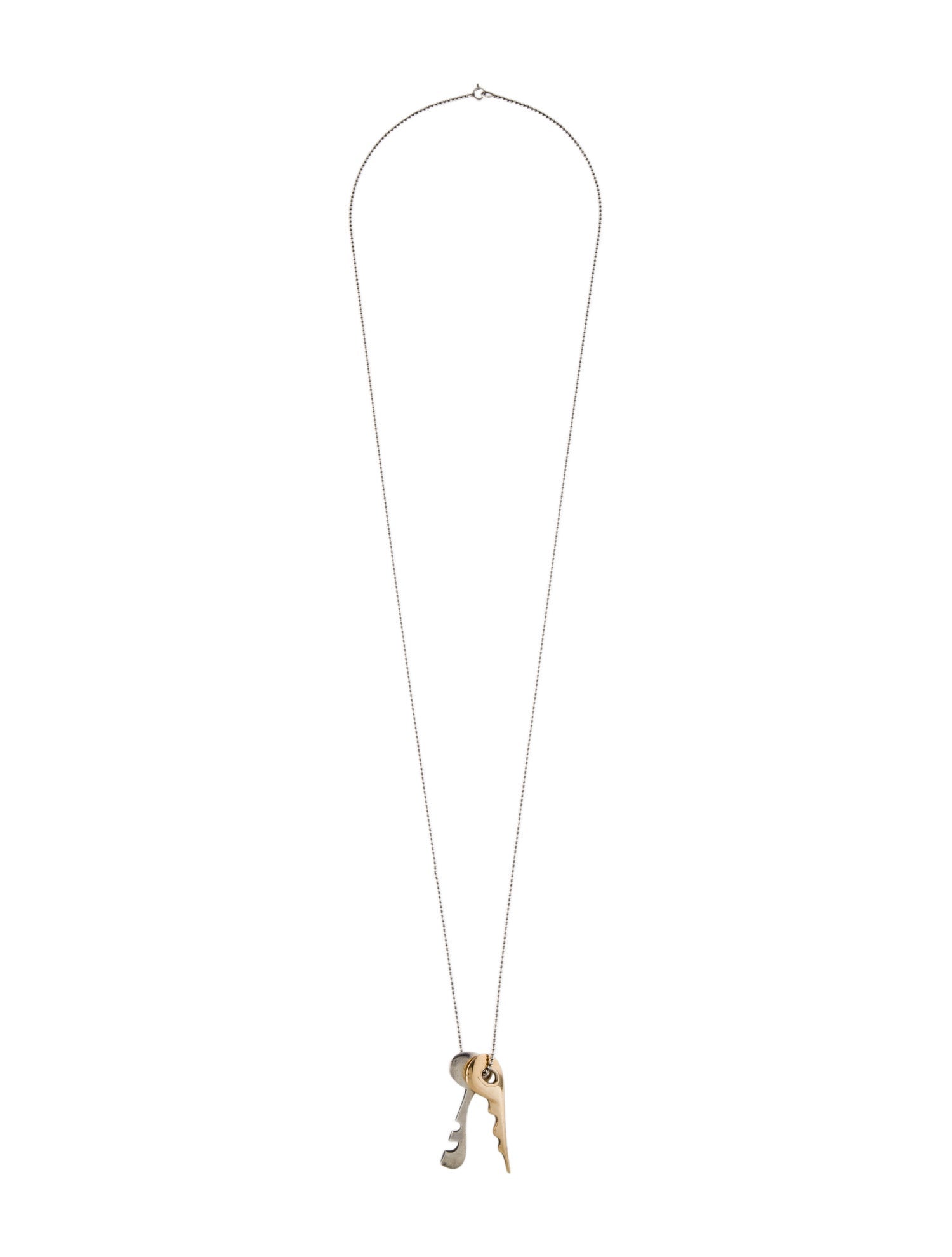 Pedro Boregaard Vintage Two-Tone Double Key Pendant w/ Unbranded Sterling Silver Chain