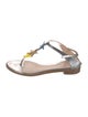 Paula Cademartori Leather Embroidered Accent T-Strap Sandals
