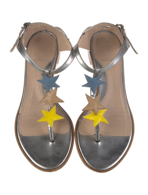 Paula Cademartori Leather Embroidered Accent T-Strap Sandals