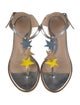 Paula Cademartori Leather Embroidered Accent T-Strap Sandals