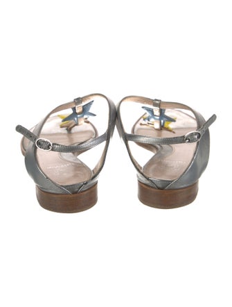 Paula Cademartori Leather Embroidered Accent T-Strap Sandals