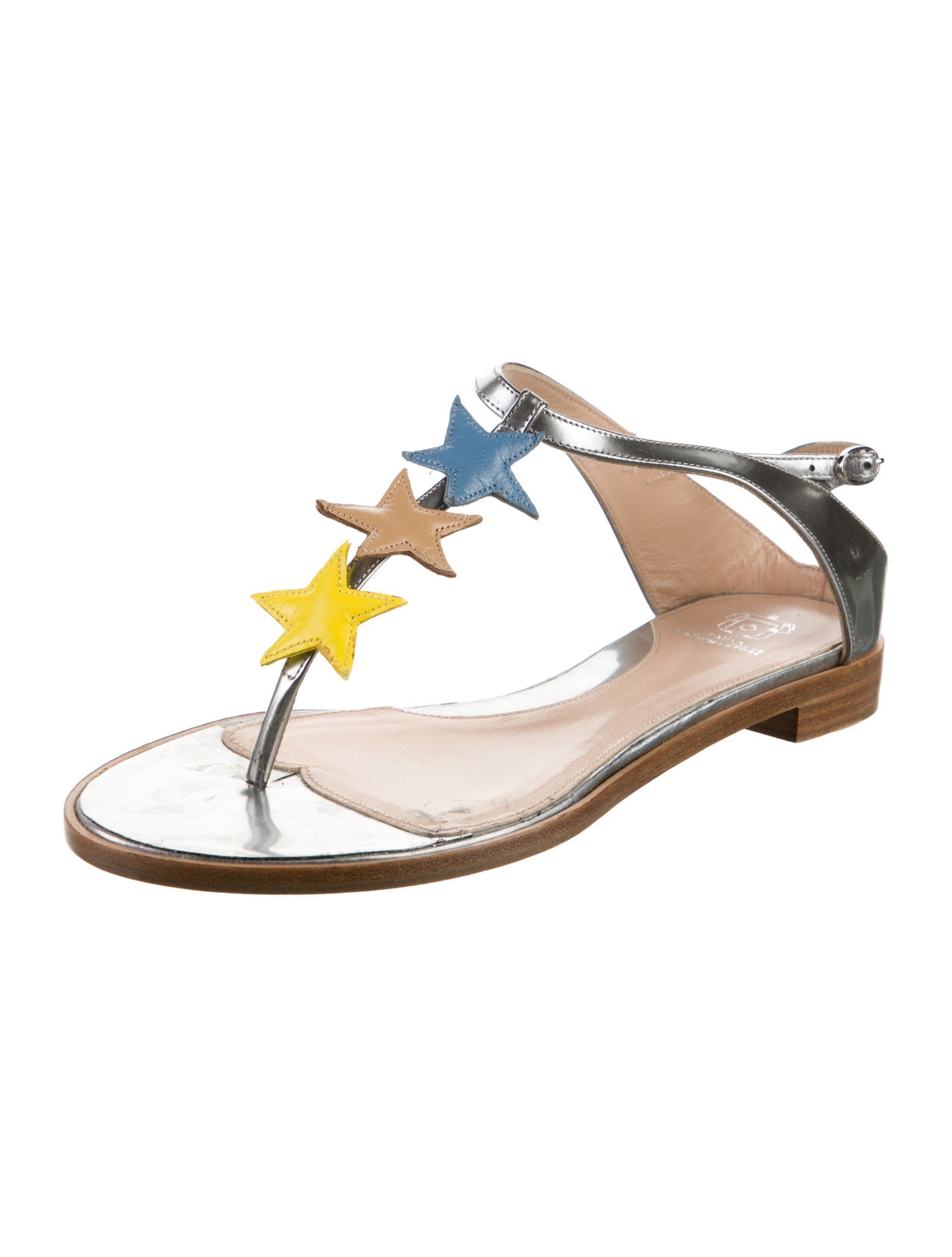 Paula Cademartori Leather T-Strap Sandals