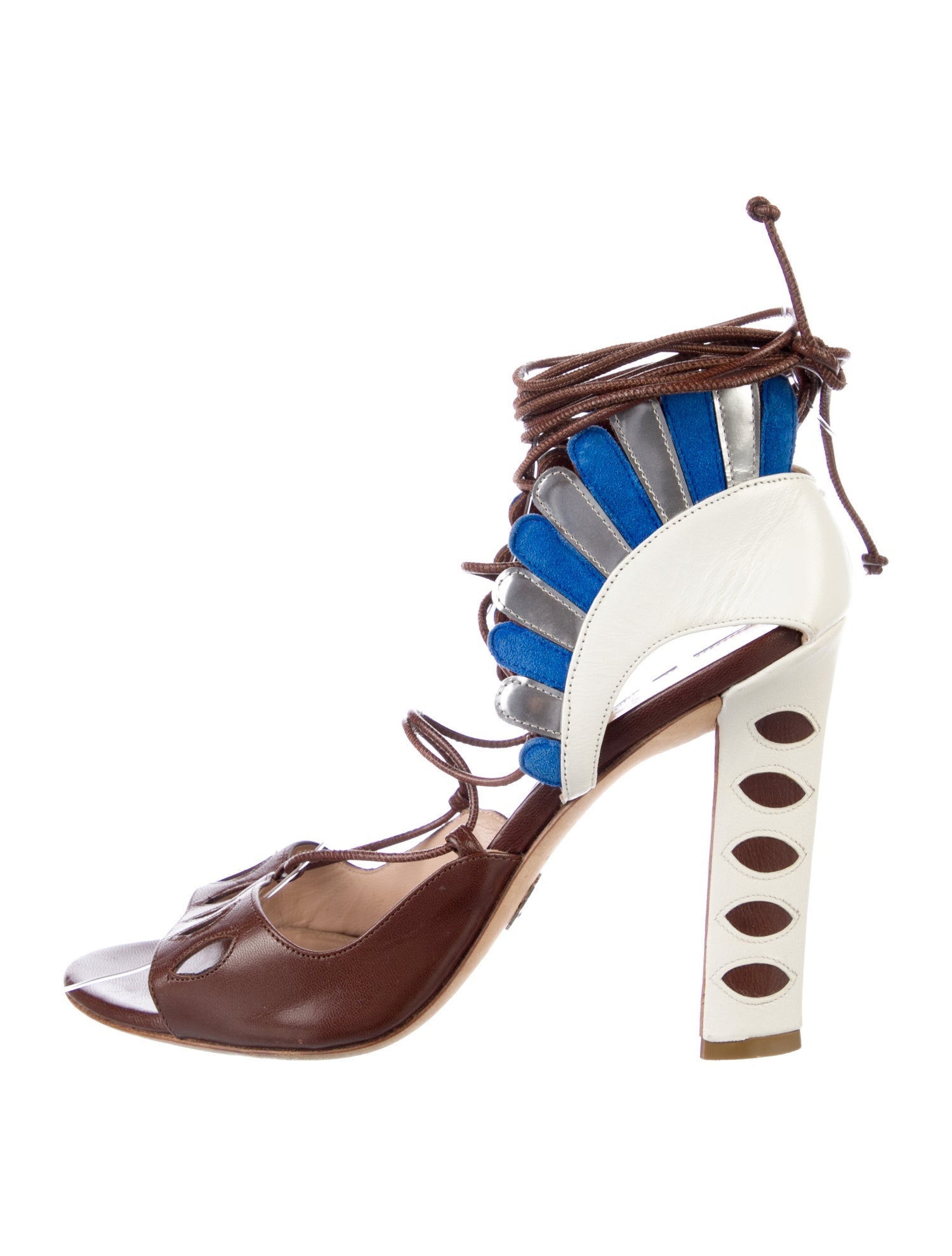 Paula Cademartori Leather Animal Print Gladiator Sandals