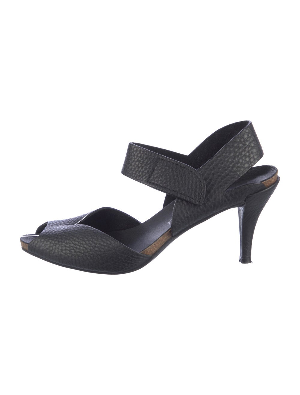 Pedro Garcia Leather Slingback Sandals Black Velcro Closure at Sides