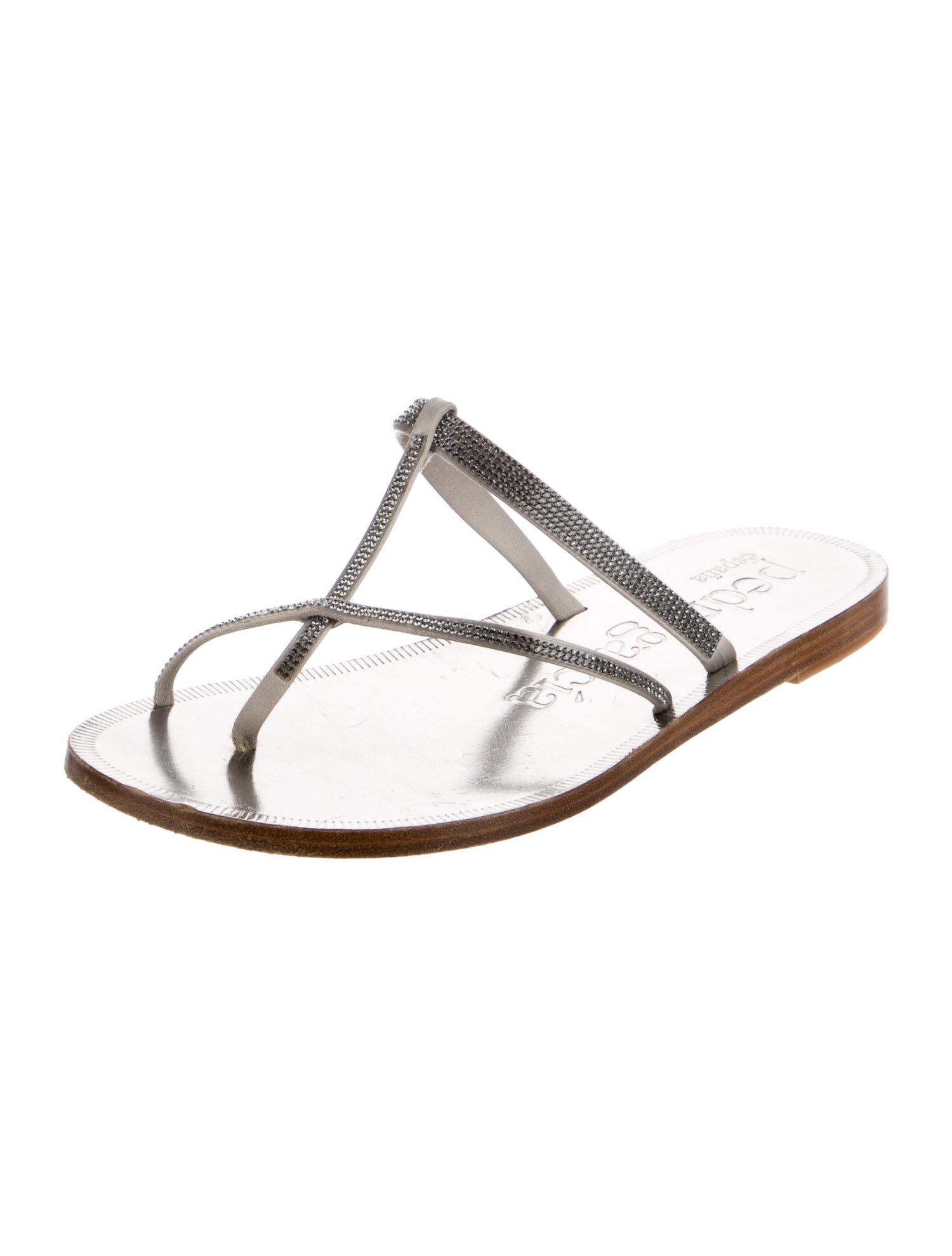 Pedro Garcia Satin Crystal Embellishments T-Strap Sandals