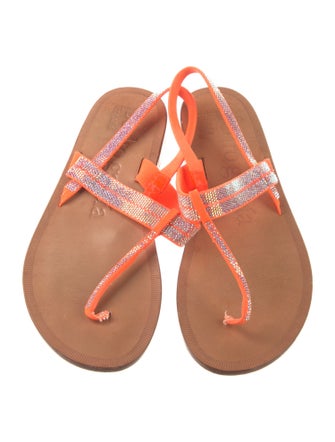 Pedro Garcia Canvas Crystal Embellishments T-Strap Sandals