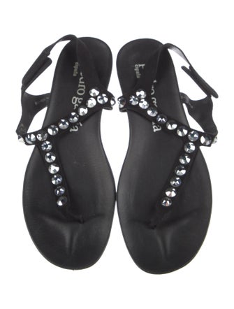 Pedro Garcia Suede Crystal Embellishments T-Strap Sandals