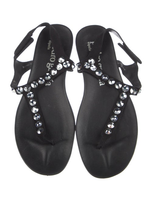 Pedro Garcia Suede Crystal Embellishments T-Strap Sandals