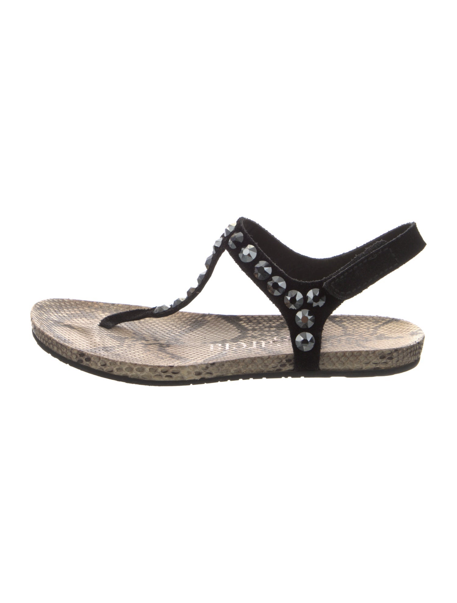 Pedro Garcia Suede Crystal Embellishments T-Strap Sandals