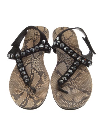 Pedro Garcia Suede Crystal Embellishments T-Strap Sandals