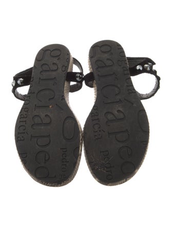 Pedro Garcia Suede Crystal Embellishments T-Strap Sandals