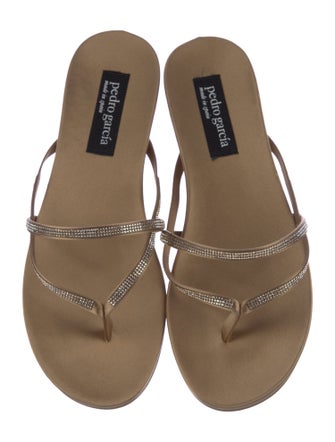 Pedro Garcia Satin Crystal Embellishments Flip Flops