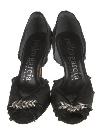 Pedro Garcia Satin Crystal Embellishments Slingback Sandals