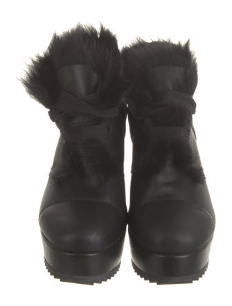 Pedro Garcia Leather Fur Trim Lace-Up Boots