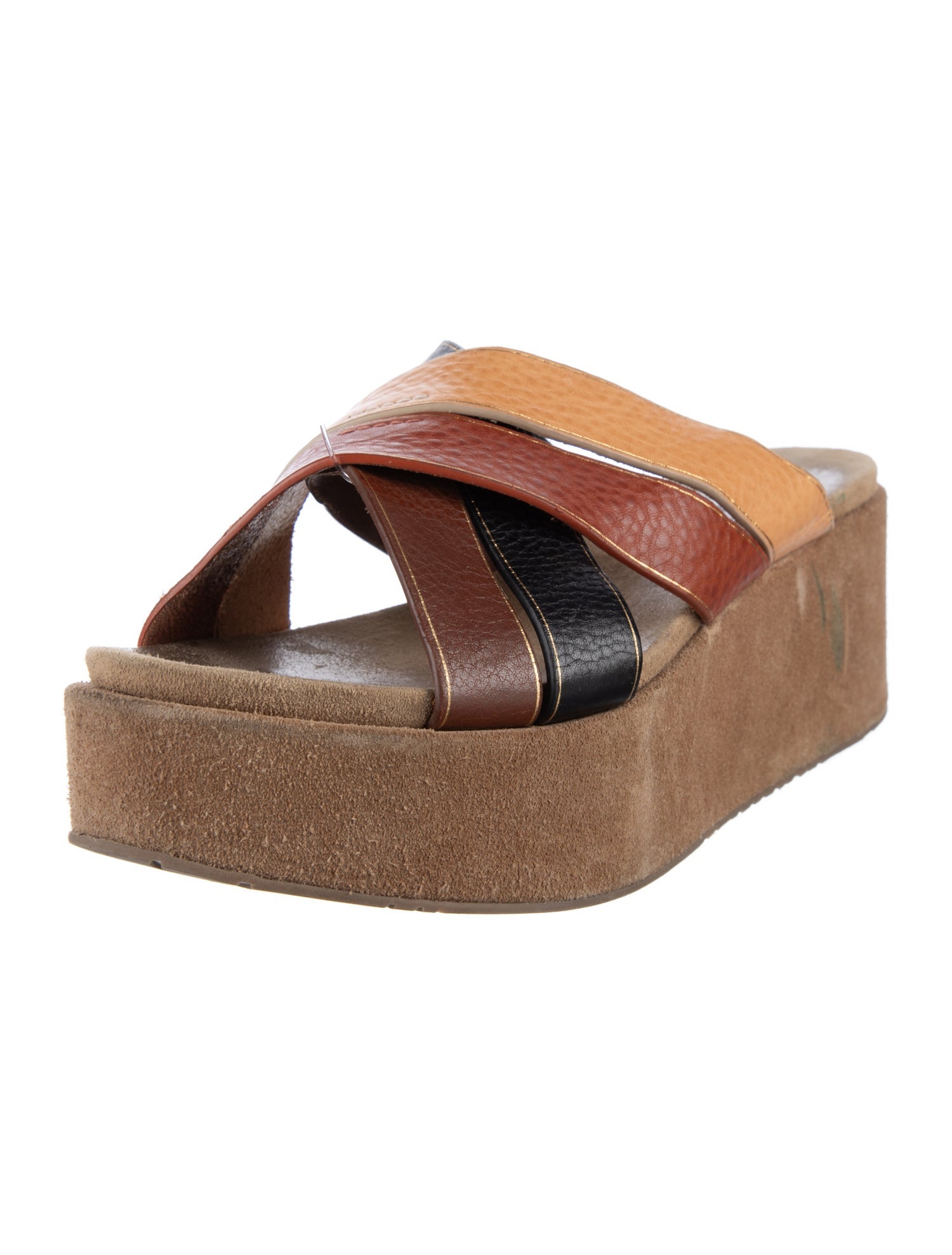 Pedro Garcia Leather Colorblock Pattern Slides