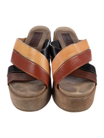 Pedro Garcia Leather Colorblock Pattern Slides