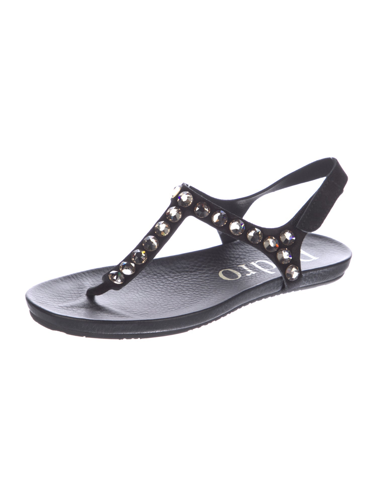 Pedro Garcia Suede Crystal Embellishments T-Strap Sandals