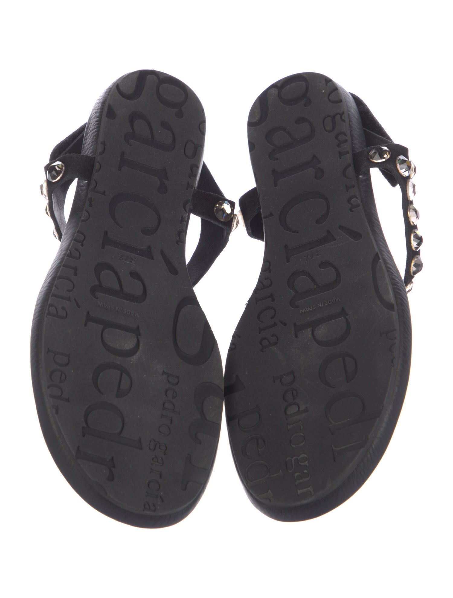 Pedro Garcia Suede Crystal Embellishments T-Strap Sandals