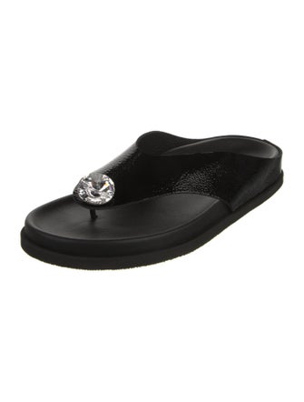 Pedro Garcia Patent Leather Crystal Embellishments Slides