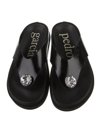 Pedro Garcia Patent Leather Crystal Embellishments Slides