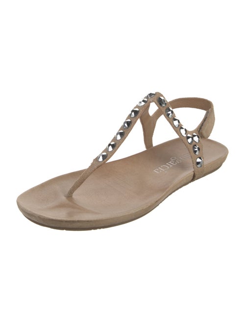 Pedro Garcia Suede Crystal Embellishments T-Strap Sandals