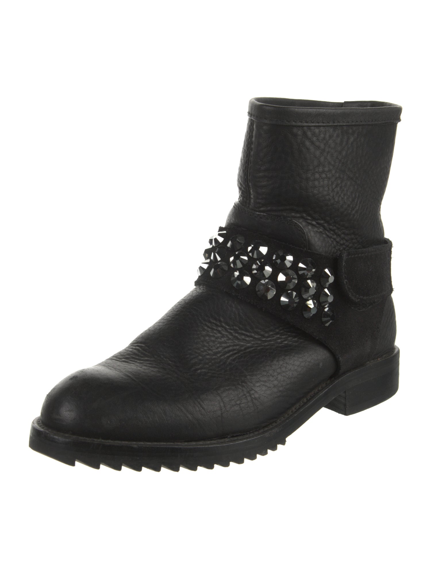 Pedro Garcia Leather Crystal Embellishments Moto Boots