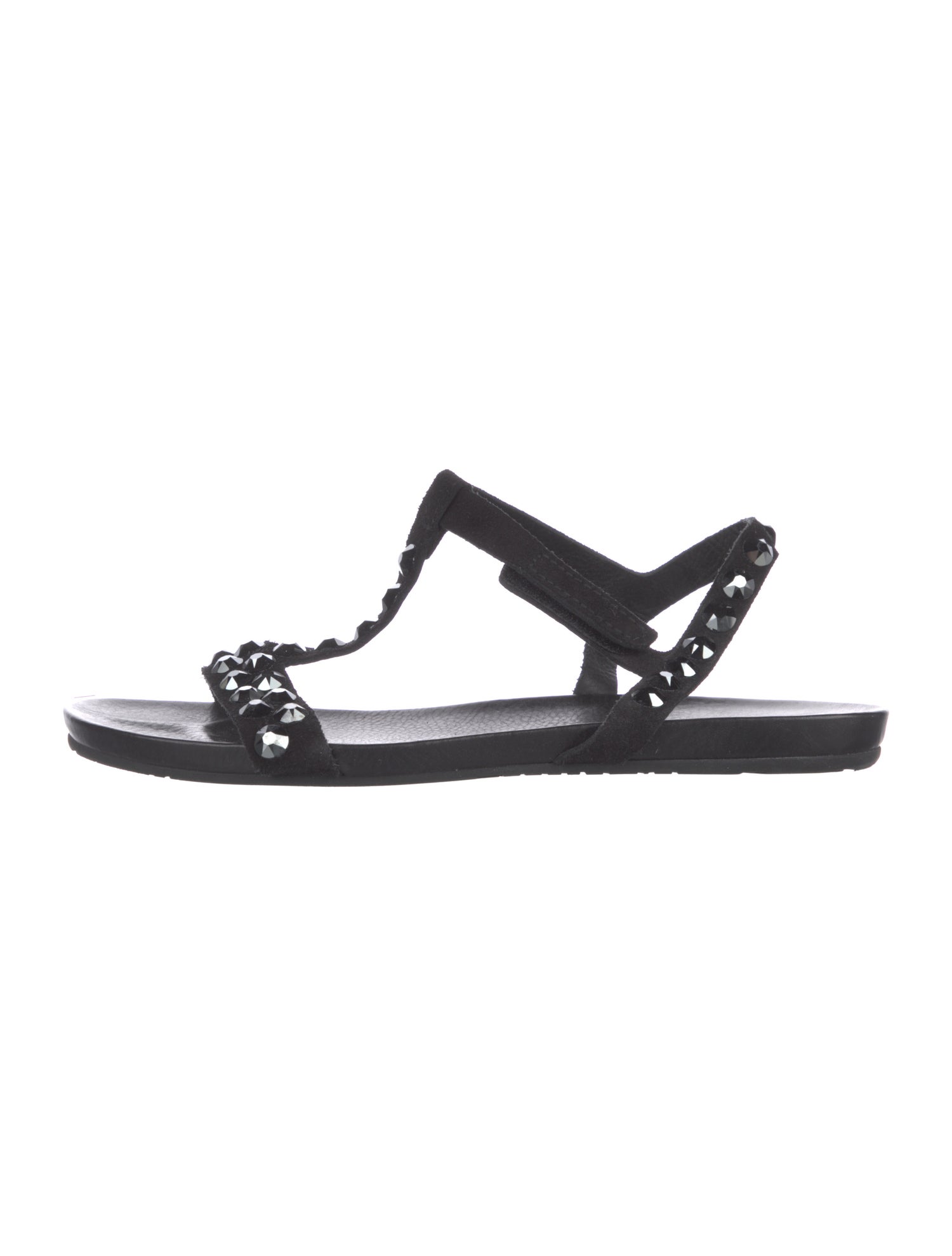 Pedro Garcia Suede Crystal Embellishments T-Strap Sandals