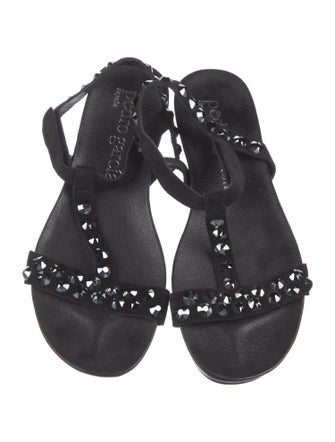 Pedro Garcia Suede Crystal Embellishments T-Strap Sandals