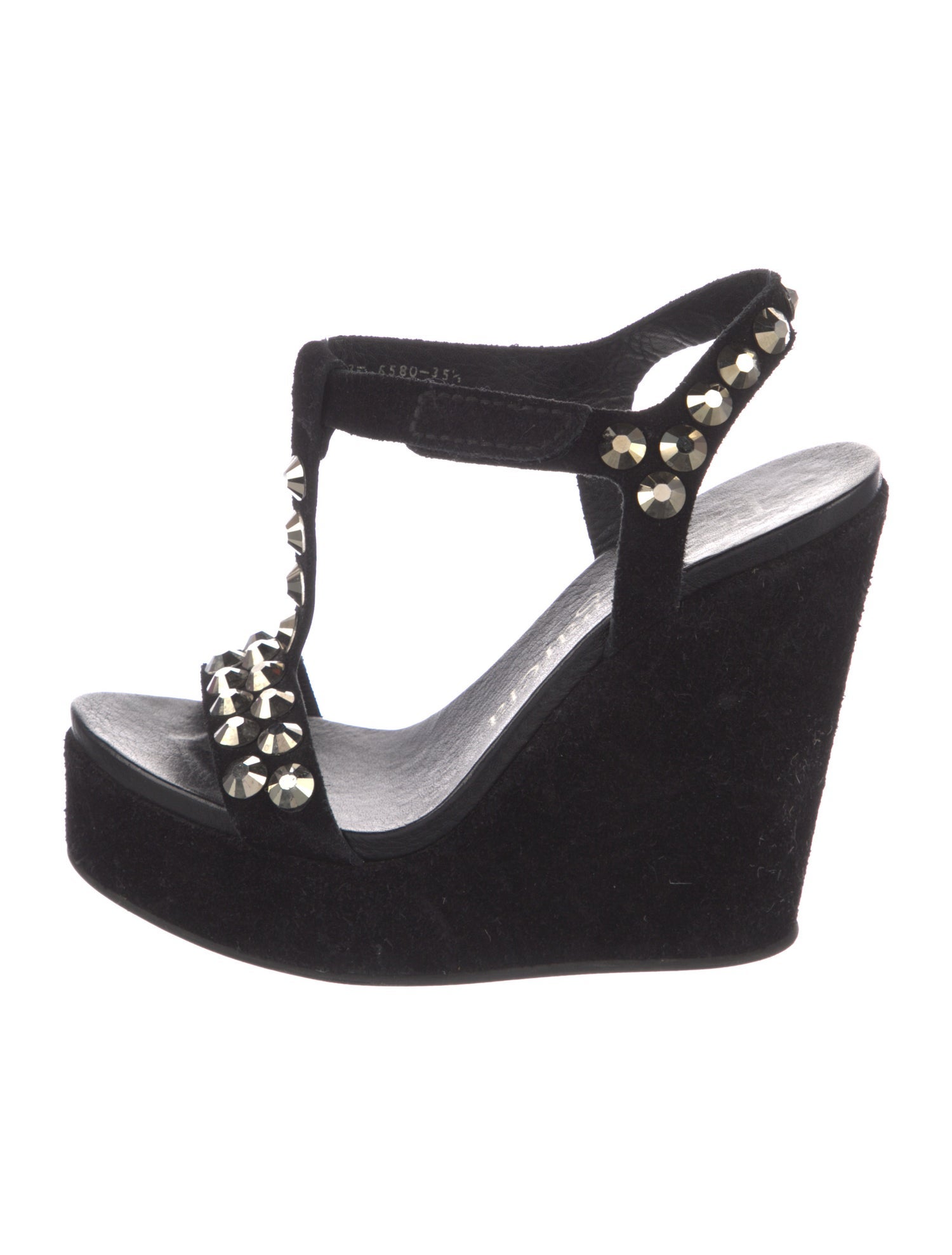 Pedro Garcia Suede Crystal Embellishments T-Strap Sandals