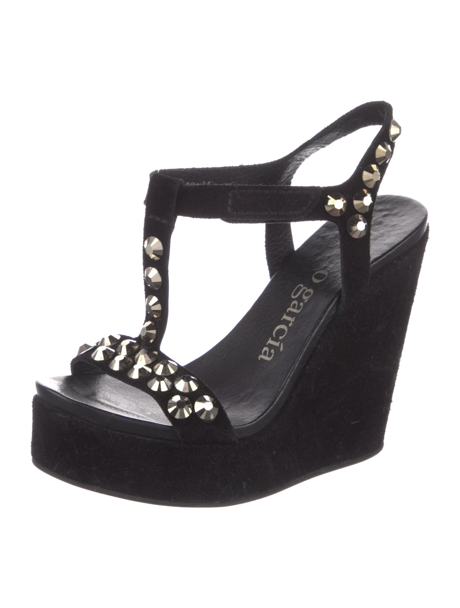 Pedro Garcia Suede Crystal Embellishments T-Strap Sandals