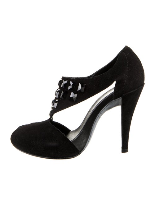 Pedro Garcia Suede Crystal Embellishments T-Strap Pumps
