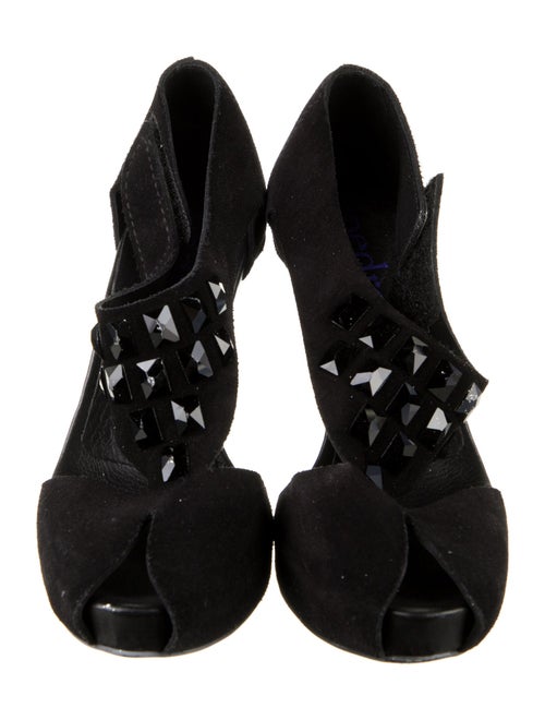 Pedro Garcia Suede Crystal Embellishments T-Strap Pumps