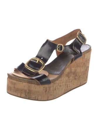 Pedro Garcia Patent Leather Colorblock Pattern Slingback Sandals