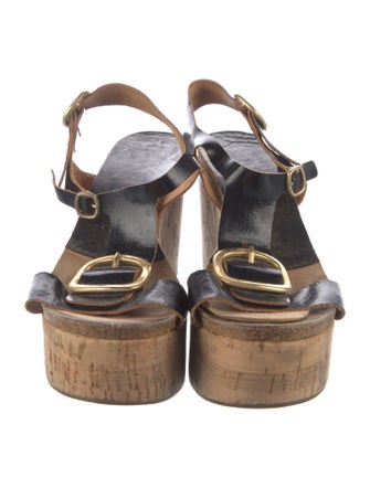 Pedro Garcia Patent Leather Colorblock Pattern Slingback Sandals