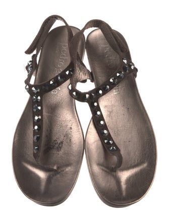 Pedro Garcia Suede Crystal Embellishments T-Strap Sandals