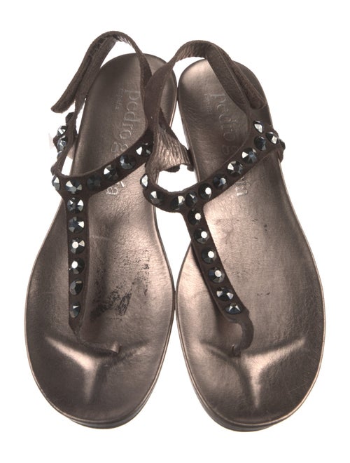 Pedro Garcia Suede Crystal Embellishments T-Strap Sandals