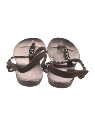 Pedro Garcia Suede Crystal Embellishments T-Strap Sandals