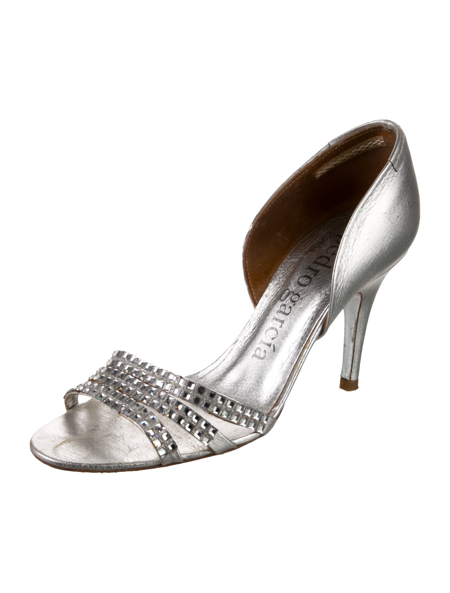 Pedro Garcia Leather Crystal Embellishments Slingback Sandals