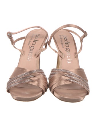 Pedro Garcia Satin Crystal Embellishments Slingback Sandals