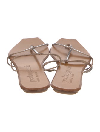 Pedro Garcia Leather Crystal Embellishments T-Strap Sandals