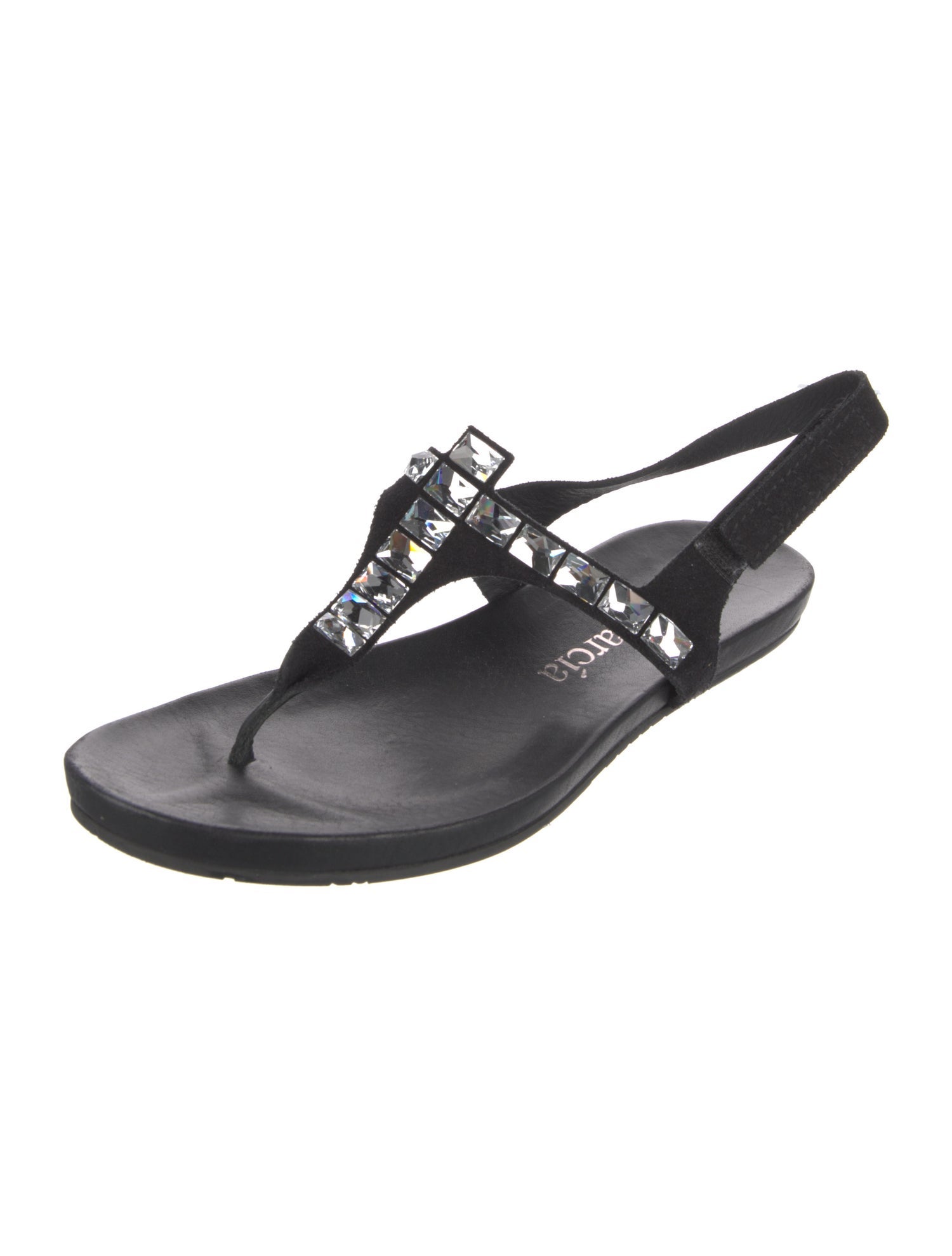 Pedro Garcia Suede Crystal Embellishments T-Strap Sandals