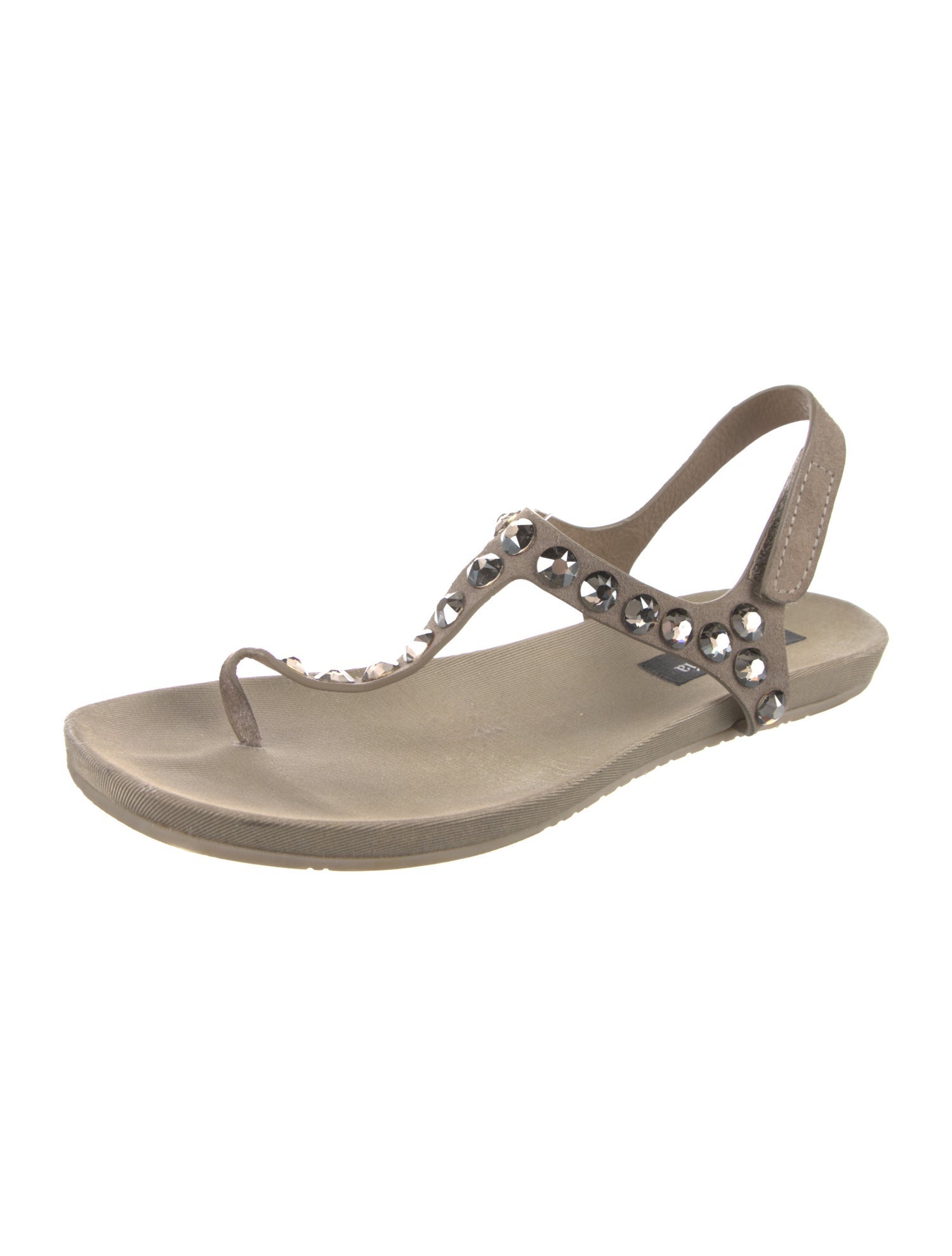 Pedro Garcia Suede Crystal Embellishments T-Strap Sandals