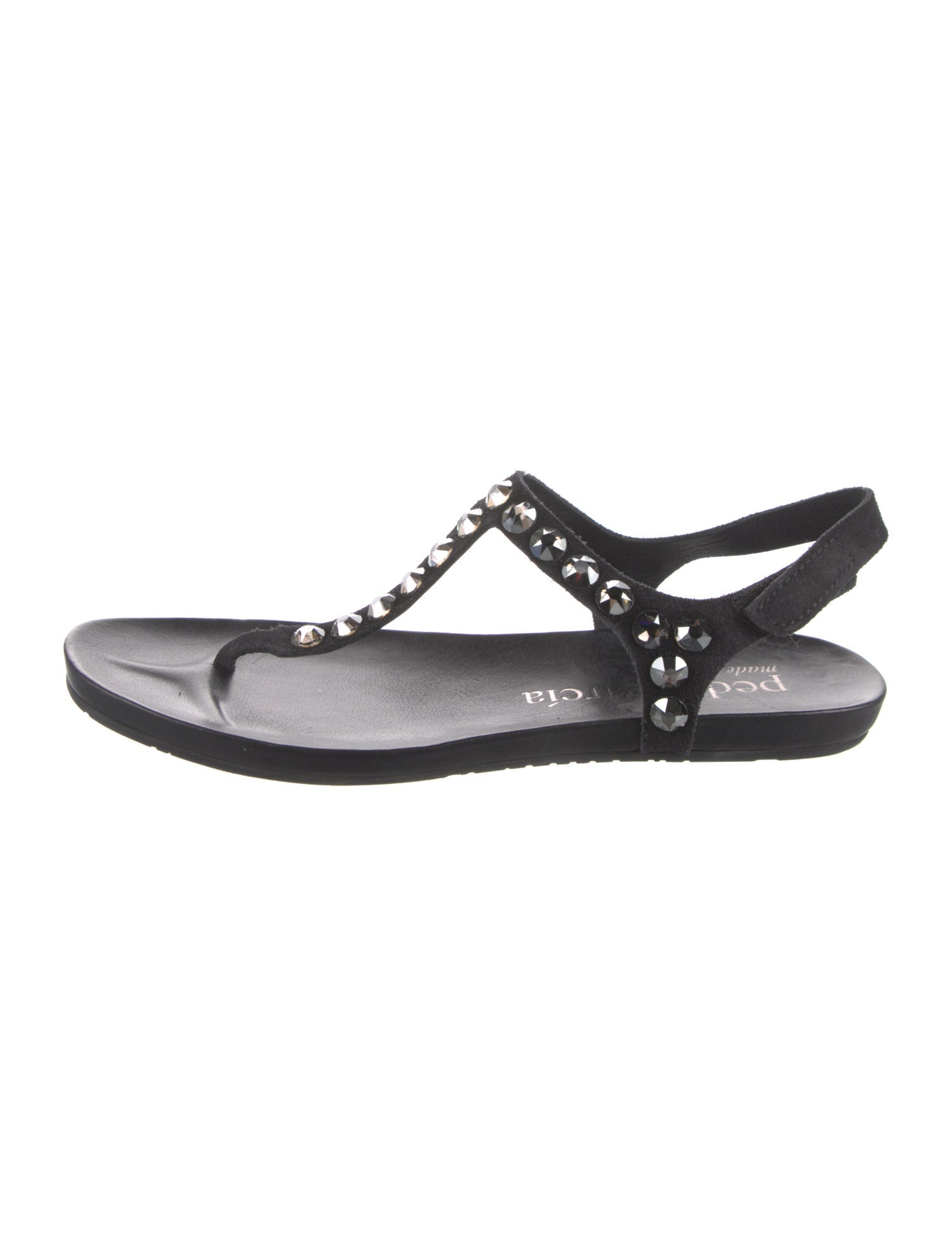Pedro Garcia Suede Crystal Embellishments T-Strap Sandals