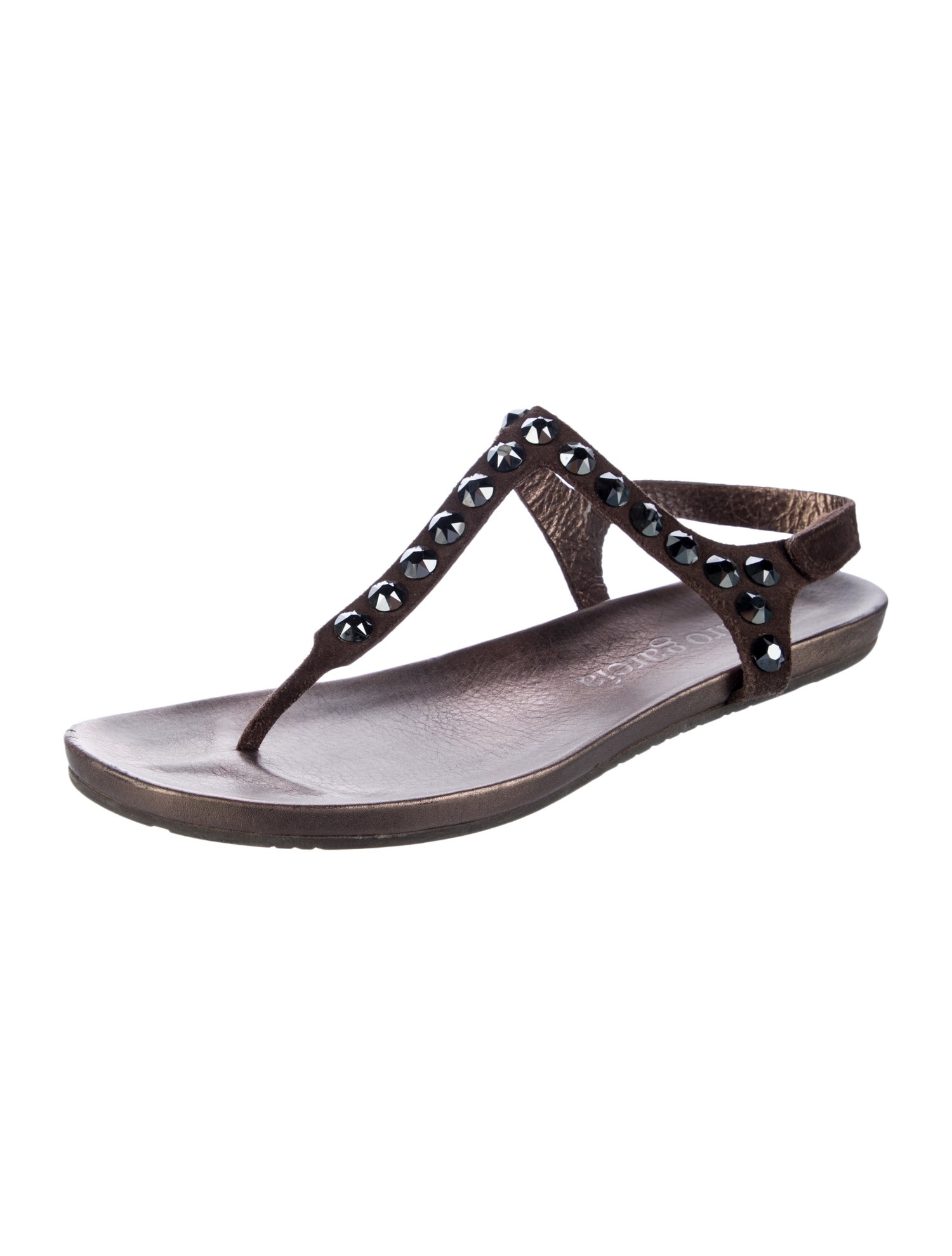 Pedro Garcia Suede Crystal Embellishments T-Strap Sandals