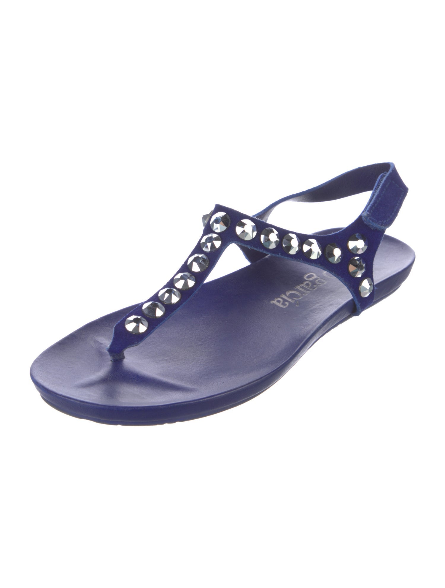 Pedro Garcia Suede Crystal Embellishments T-Strap Sandals