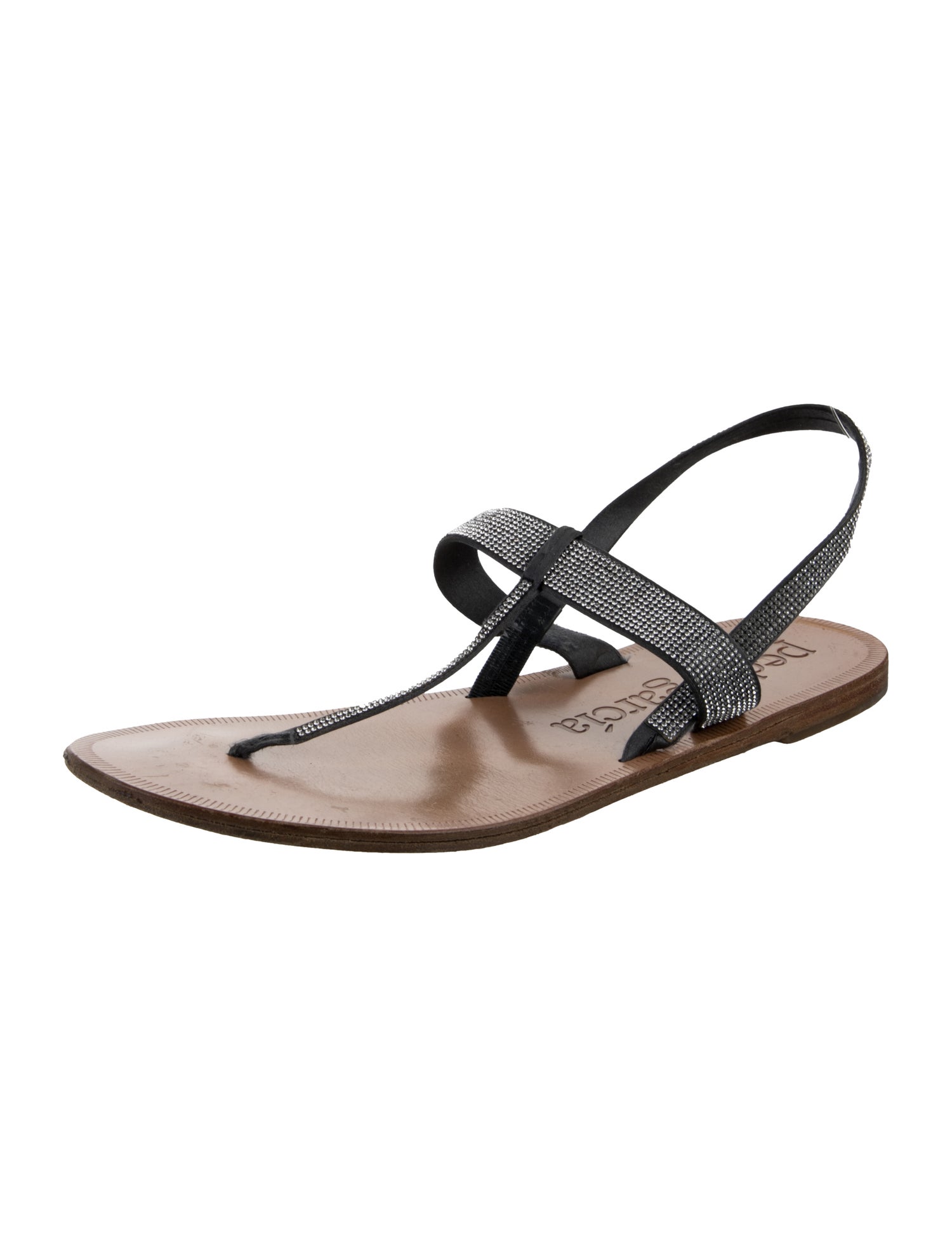 Pedro Garcia Leather Crystal Embellishments Slingback Sandals